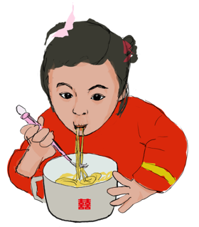 Niña comiendo Noodles